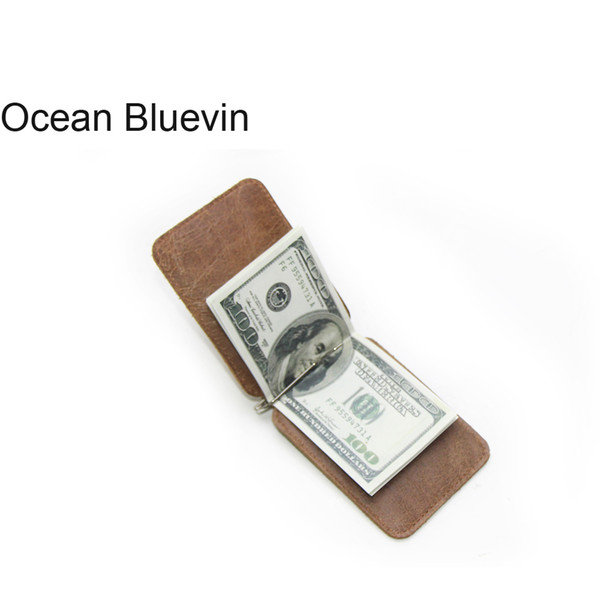 OCEAN BLUEVIN Leather Card Bag European And American Popular Card Package Vintage Top Layer Leather US Gold Clip