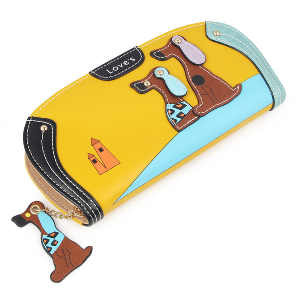 Fashion Cute Long Wallet Women PU Leather Cartoon Dog Wallets Lady Clutch 6 Colors Puppy Zipper Card Holder Female Change Purses Money Clip