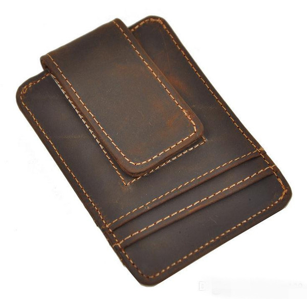 wholesale Credit Card ID Holder Simple Design Magnet Men Wallet Money Clip Crazy Horse Leather Hot Sales Design European And American