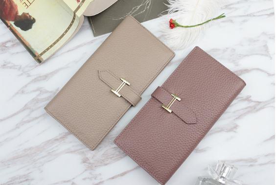 2018 new European and American classic h draw long ladies wallet first layer cowhide leather clutch bag long clip