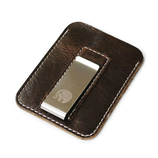 Front Pocket Men Money Clips Vintage Genuine Leather Clamp For Money Holder Removable Metal Clip wallet with Card ID Case