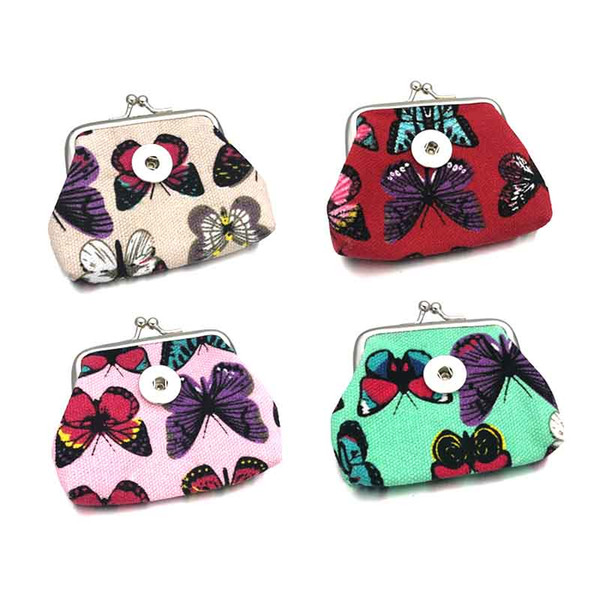 Hot Butterfly Mini Bag 038 Fabric 18mm Snap Button Kids Women Bag Charms Multifunction Keyring Key Rings Purse Jewelry Gift