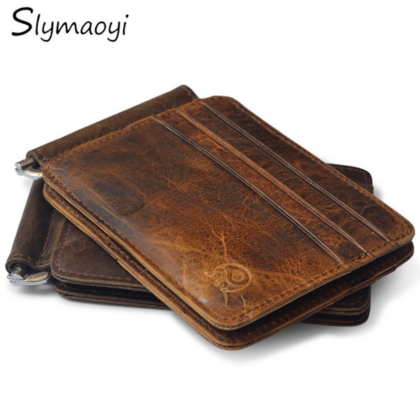 Slymaoyi 2017 Retro Cow Leather Wallet Men Money Clips Quality Cowhide Cards Wallets Women Housekeeper Clutch Purse C19041201