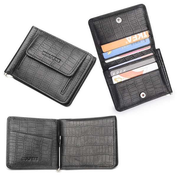 Black Cowhide Genuine Leather Money Clip w/ Coin pocket Business  Holders Small Slim Wallet Men billeteras Portfel