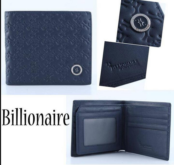 purse cowhide 2018 new leather business fashion printing British horizontal style money clip fashion blue