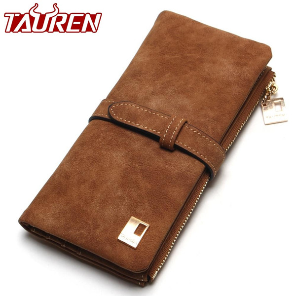 2018 New Fashion Women Wallets Drawstring Nubuck Leather Zipper Wallet Women's Long Design Purse Two Fold More Color Clutch