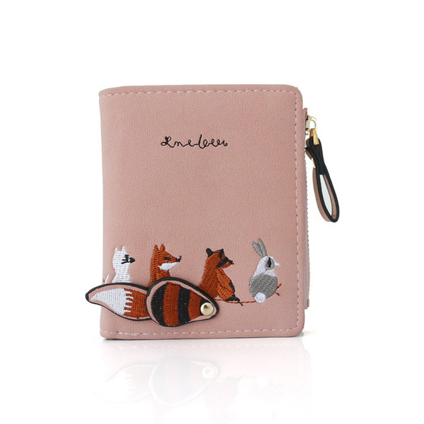 WESTERN AUSPICIOUS Female Wallet Short Embroidery Animal Pattern Women Wallets Pink Green Black Gray Womens Wallets And Purses