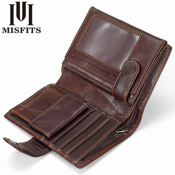 MISFITS Vintage Men Wallet Genuine Leather Short Wallets Male Multifunctional Cowhide Purse Coin Pocket Driver License Holder