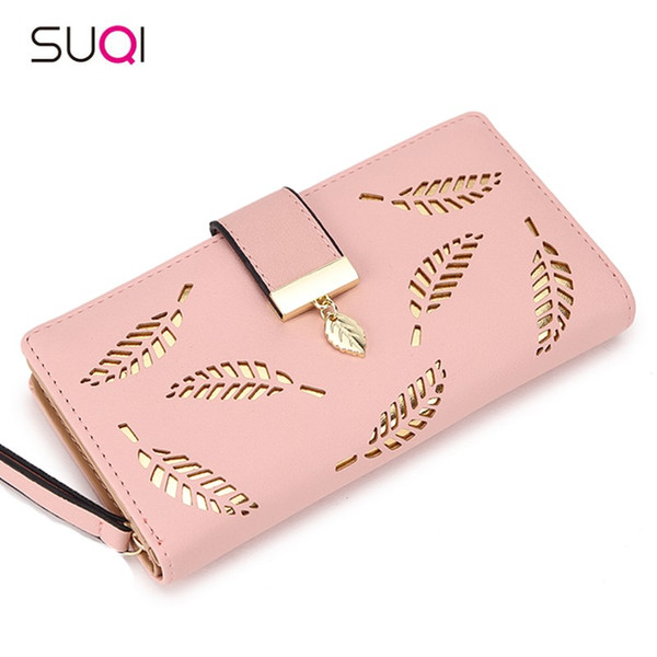 2018 Women Wallet Purse Female Long Wallet Gold Hollow Leaves Pouch Handbag For Women Coin Purse Card Holders Portefeuille Femme