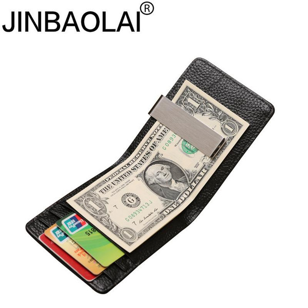 Jinbaolai Men Money Clip Wallet Slim Genuine Leather Male Wallet with Card Case Bag Luxury Money Clutch Cowhide Men Purse Wt82