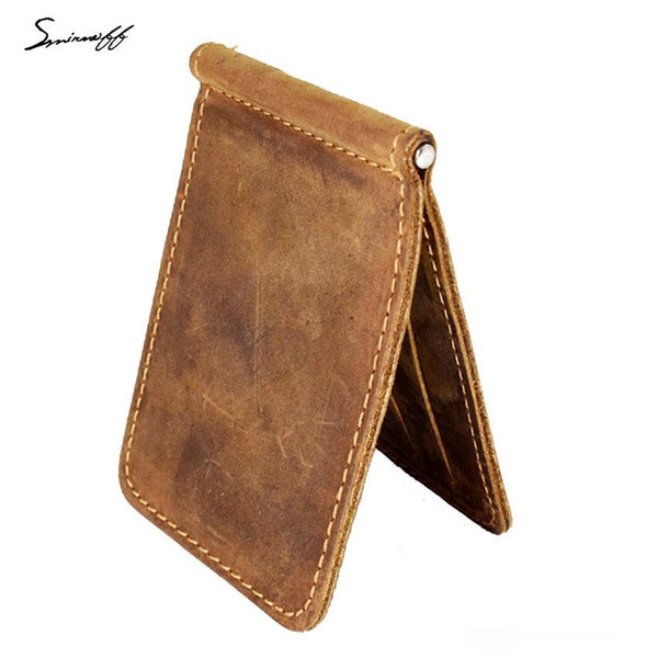 Smirnoff Men Purse Money Clip With Metal Clamp Genuine Leather Wallet 2 Folded Open Clamp For Money Rouble Note Wallet Male