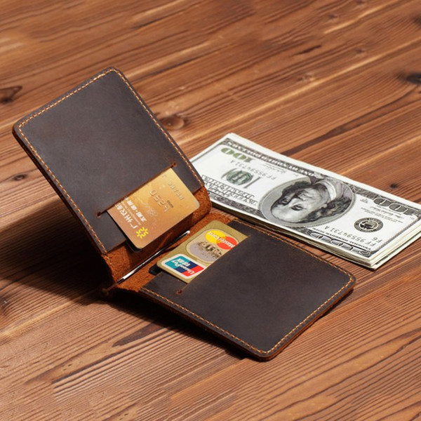 Portable Ultra-Thin Simple Money Clip Leather Bifold Mini Wallet