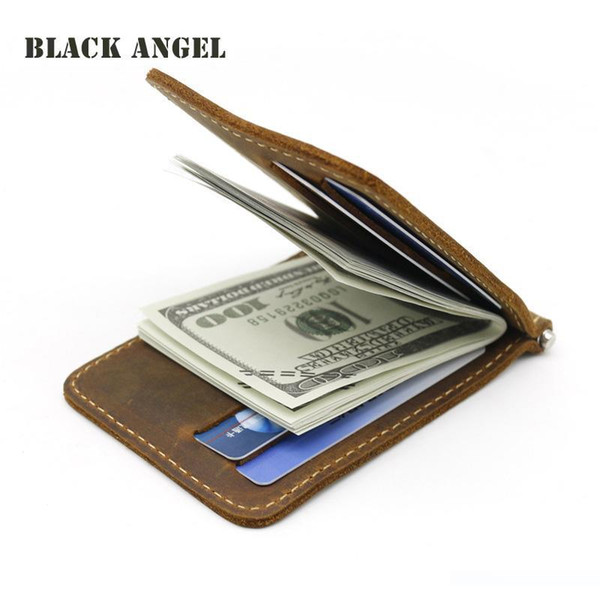 Men Money Clips Wallet Genuine Leather 2 Folded Open Clamp For Money Holder Card Id Case Cash Clip Wallet