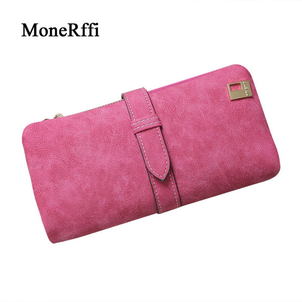 MoneRffi Women Matte Zipper Multi-card Position Leather Card Phone Coin Holder Organizer Long Drawstring Wallet Frosted Purses