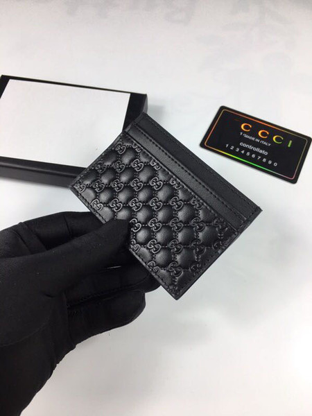 Black Card Wallet Leather Mini Wallet Designer with Box