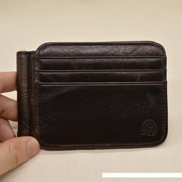 Vintage Genuine Leather Money Clip Wallet Mens Slim Brand Cow Genuine Leather Mens Wallet Money Holder Clip Wallet