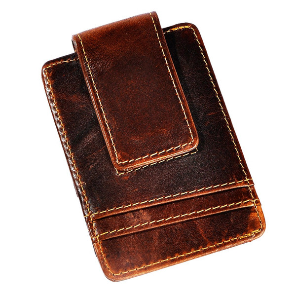 Male Quality Leather Designer Fashion Travel Slim Wallet Front Pocket Magnetic Money Clip Mini Card Case Purse For Men 1058C