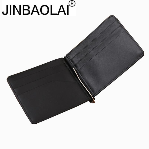 Jinbaolai Genuine Leather Money Clip Fashion Stainless Steel Clip Money Id Pocket Holder Slim Money Clip Wallets For Men