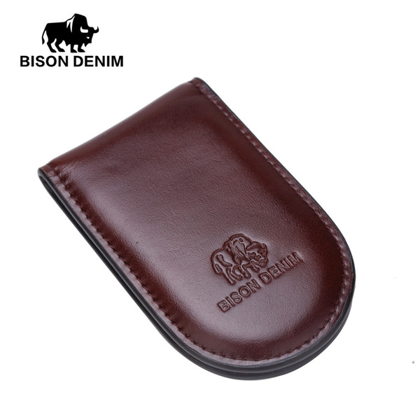 Bison Denim Brand Men Cowhide Genuine Leather Short Money Clip Wallets for Father's Day Gift W9362 -1z