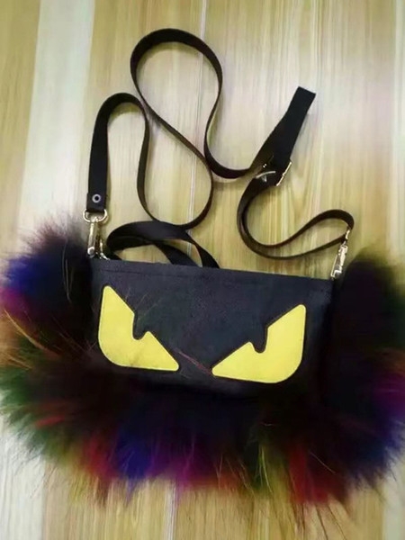 Hot Sale High Quality Mini Purse Yellow Eyes Red Eeys with Colorful Fur Handbags Women Girl Clutch Bags Fashion Purses Moneybag Small Wallet