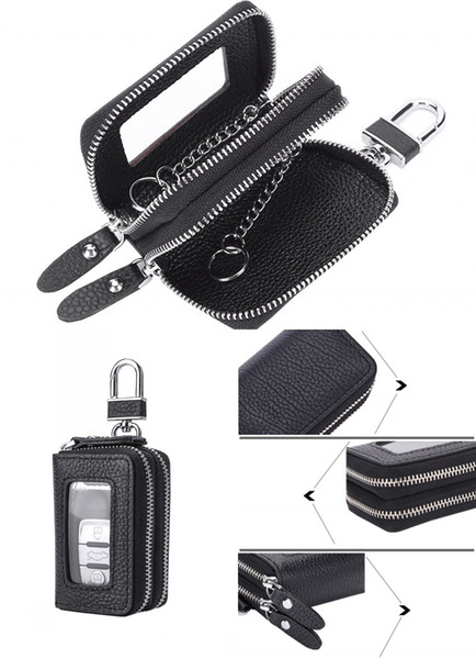 6 Styles Short Style Double Zipper Perspective Car Key Organizer Keychain Multifunction Cowhide Door Key Bag Support FBA Drop Shipping G792R