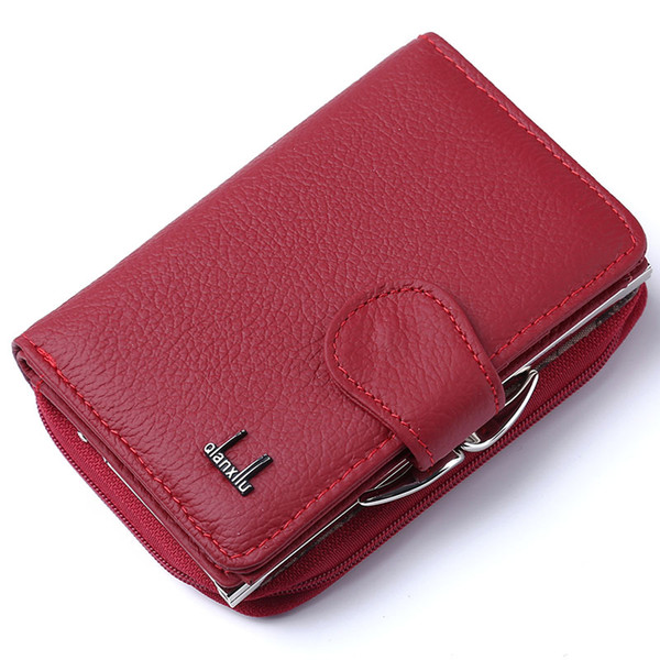 2017 Women Wallet Genuine Leather,High Quality Zipper and Hasp Coin Purse 100% Cowhide Female Purses Money Clip