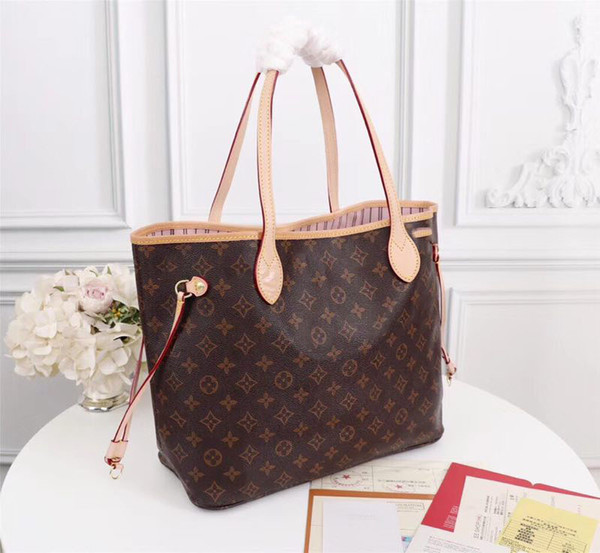 2 PCS designer makeup bag classical hot sale style Naverfull genuine cow high leather top quality luxury tote clutch shoulder shoppi