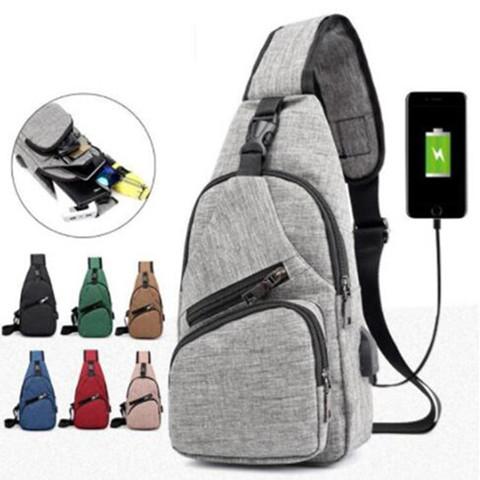 Men USB Chest Bags Large Capacity prevent steal Across Shoulder Moblie Phone Charging Bag Children Adults Handbags WY167Q-2