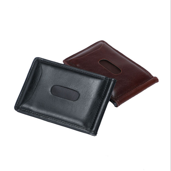 High Quality 1PC Fashion Men Solid Thin Magnet Hasp Bifold Money Clip 2 Color Leather Wallet ID Credit Men Purse Brand New