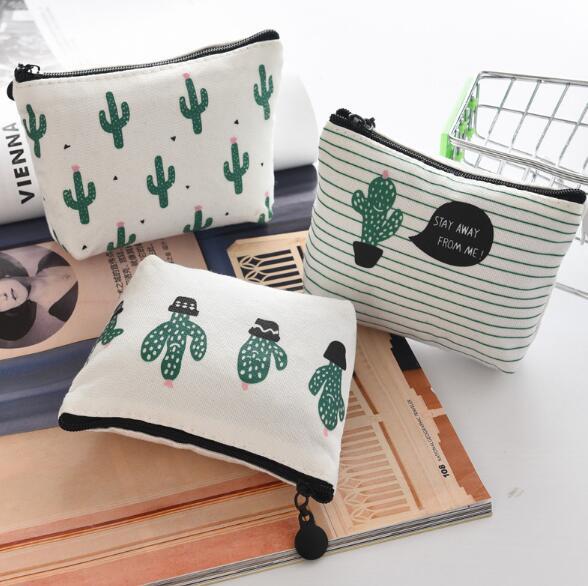 New canvas triangle cactus change purse small fresh canvas zero wallet bag key bag Children's money clips