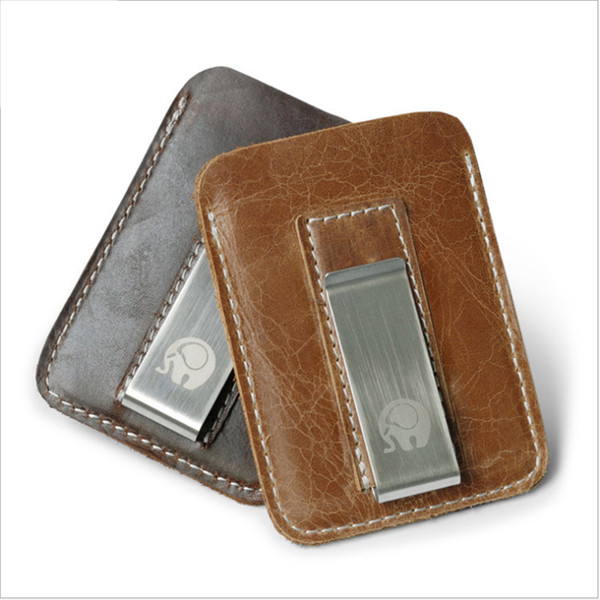 NEW Genuine Cowhide Leather Money Clip Wallet Men Slip Metal Short Wallets Men Slim Clutch Mini Convenient Wallet