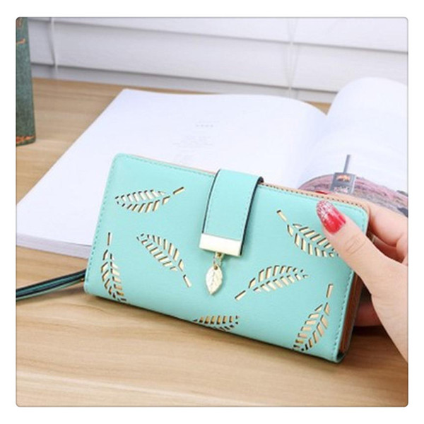 Women Hollow Out Leaf Long Clutch Purse Card Holder Bifold Leather Wallet PU Leather High Quality Purse