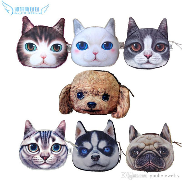 Mixed styles new cat coin purse ladies 3D printing animal big face bags fashion cartoon zipper bags for children