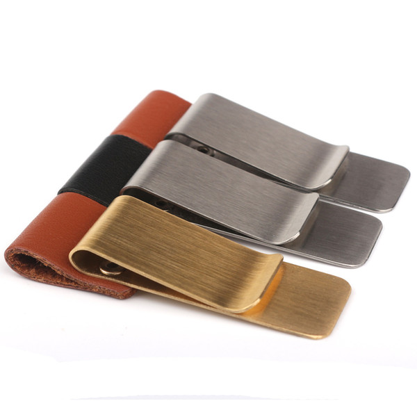 High Quality Copper and Stainless Steel Metal Money Clip with Leather Pen Cap Fashion Simple Gold Silver Dollar Cash Clamp Holder