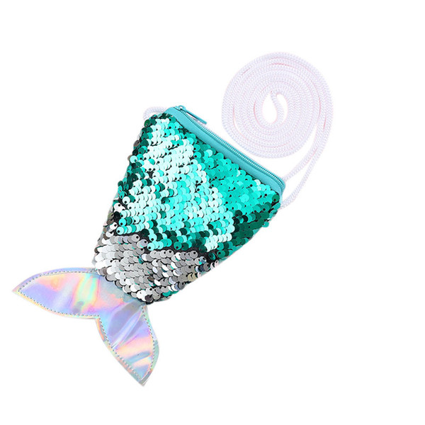 Women Kids Mermaid Tail Sequins Coin Purse Girls Crossbody Bags Sling Card Holder Pouch Gift Money Clip Cute