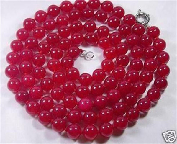 Free Shipping >>>> Pretty! 8mm Natural Red Jade Round Beads Long Necklace 36