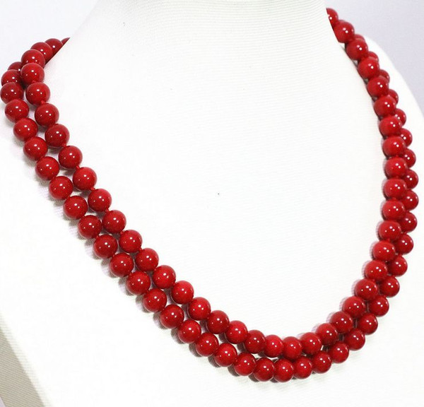 Free Shipping >>>>HOT fashion 8mm red coral round beads necklace 36''