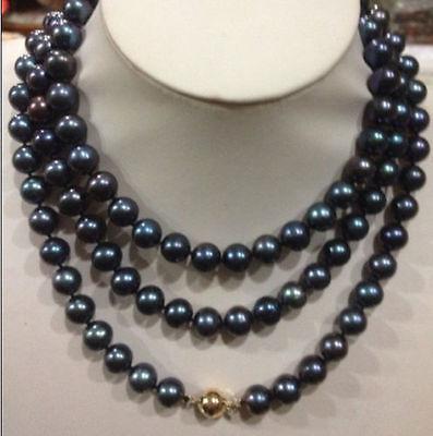 Free Shipping >>>>Beautiful Natural 8-9mm AAA Black Tahitian Pearl Necklace 50