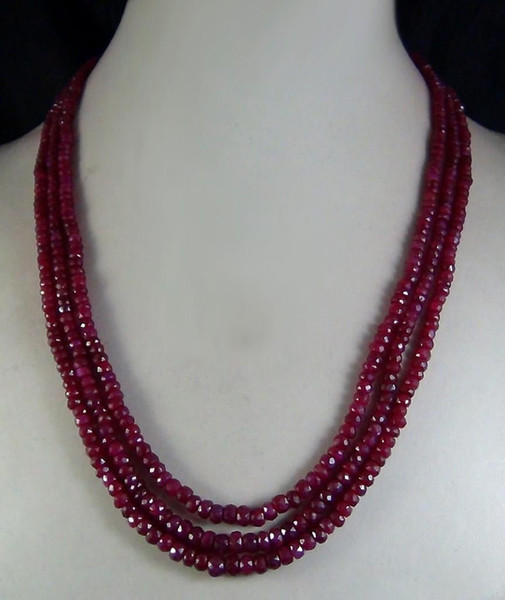 Free Shipping >>>>AAA Natural 2x4mm NATURAL RUBY FACETED BEADS NECKLACE 3 STRAND 17