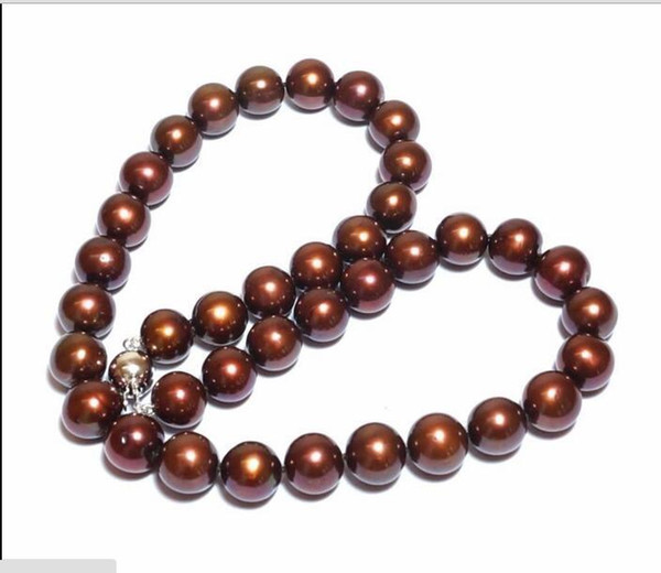 elegant gorgeous AAA 11-12mm south sea round chocolate pearl necklace 18inch