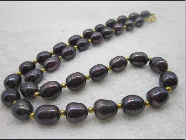 huge genuine AAA 9-11mm south sea black pearl necklace 18inch 14K gold