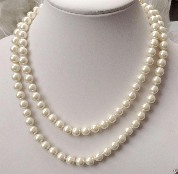 Free Shipping >>>>Jewelry Necklace 8mm White Sea Shell Pearl Necklace AAA+ 36''