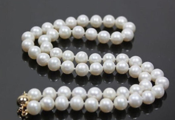 Free Shipping >>>>9-10mm natural AAA White south sea Pearl Necklace 18