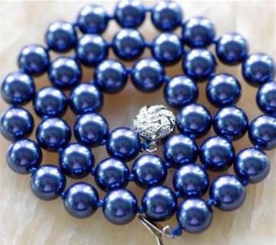 Free Shipping >>>>Beautiful! 10MM Navy blue Sea Shell Pearl Necklace 18