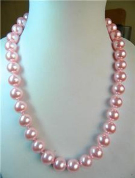 Free Shipping >>>>Beautiful 10mm pink sea shell Pearl Necklace AAATR