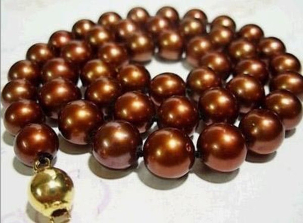 Free Shipping >>>>New Pretty 8mm Chocolate Akoya shell Pearl Necklace 18