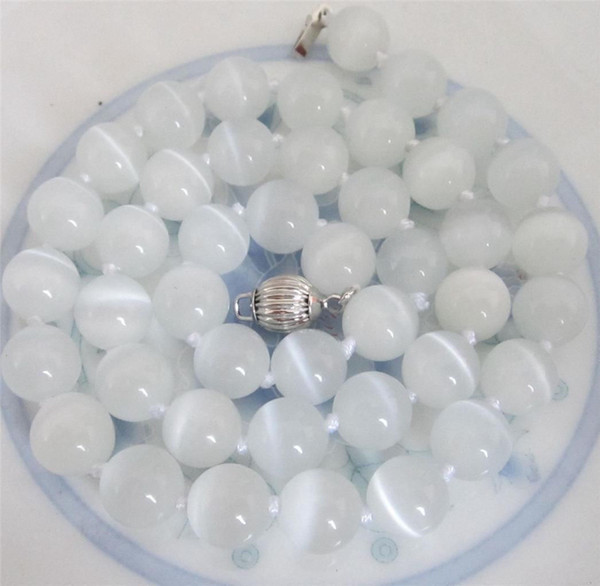 Free Shipping >>>>Natural 8mm White Opal Round Beads Gems Pendant Necklace 18 