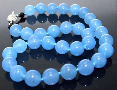 Free Shipping >>>>8MM Necklace Blue Jade Necklace Round Gemstone Beads Knotted Choker Candy Jade A