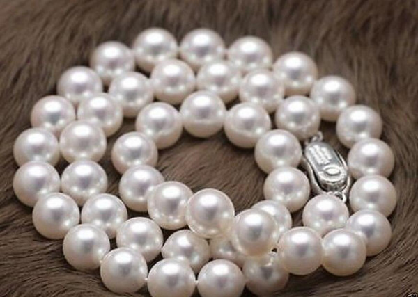 Free Shipping >>>> 9-10mm AAA+ natural south sea white pearl necklace 18