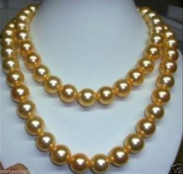 Free Shipping >>>>12mm gold south sea shell pearl necklace 36